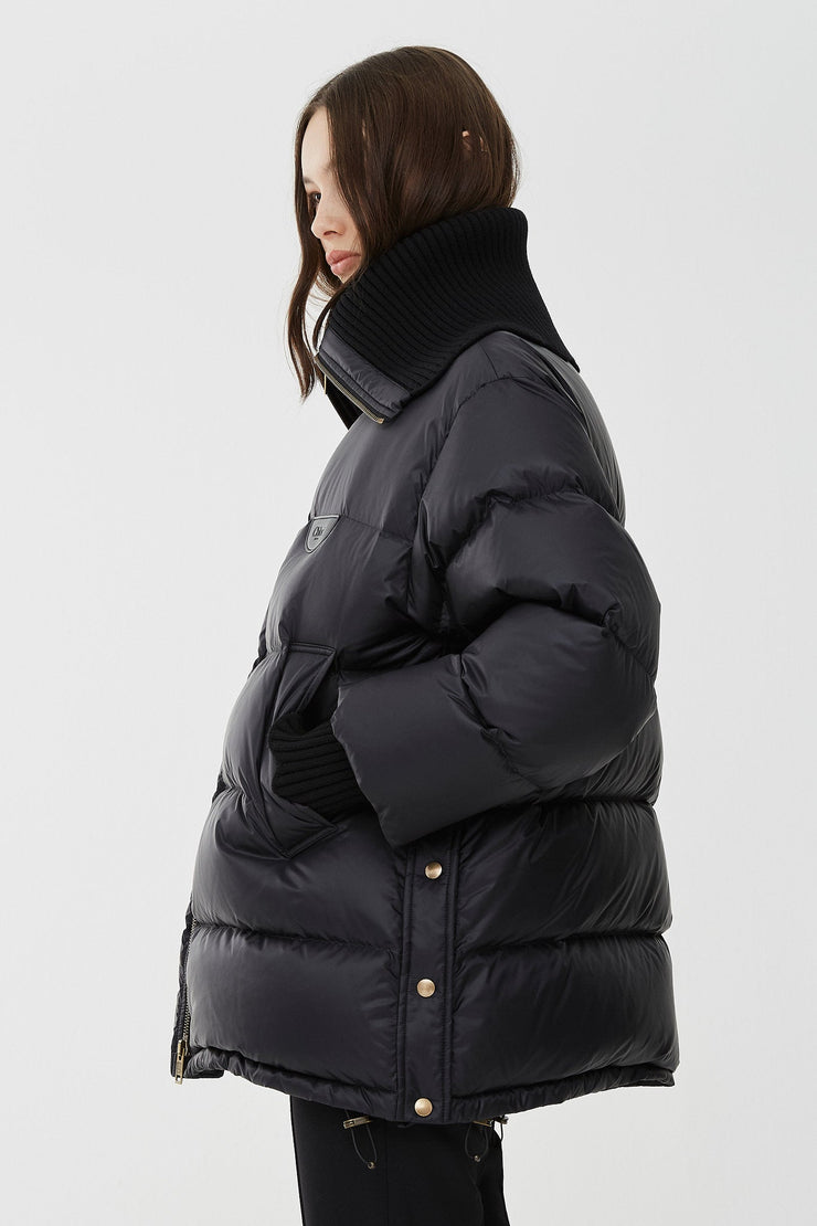 High-neck shiny nylon puffer jacket