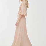 V-neck crepe satin long dress