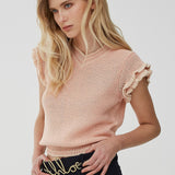 Short-sleeve wool knit top