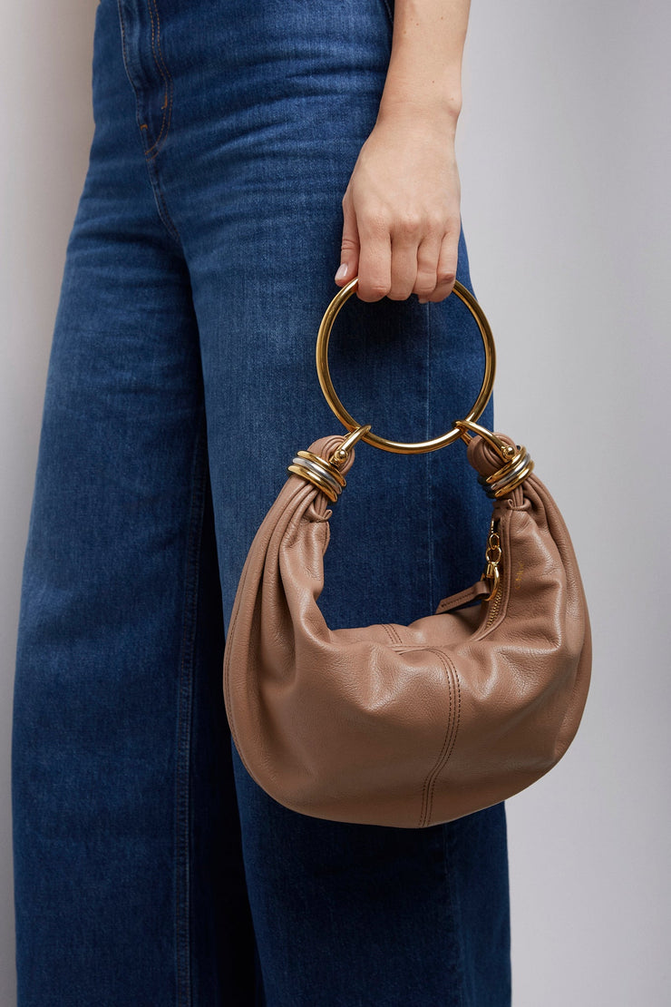 Small beige bracelet hobo bag
