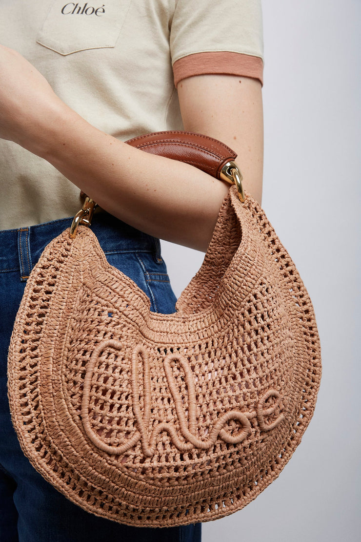 Summer banana beige raffia hobo bag