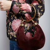 Bracelet burgundy mini suede hobo bag
