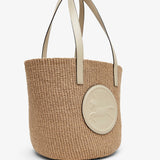 Horse medal ivory raffia basket bag