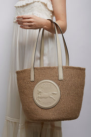 Horse medal ivory raffia basket bag