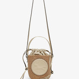 Horse medal ivory raffia bucket bag