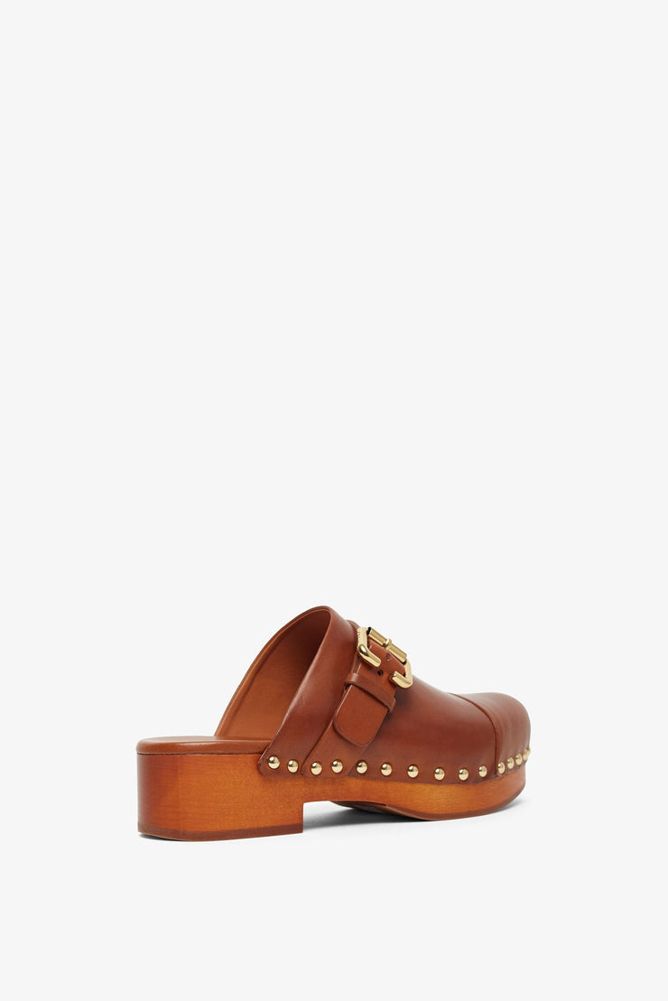 Jeannette brown leather clogs