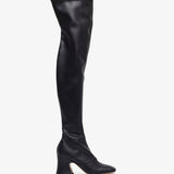 Black knee-high boot on a white background