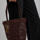 Small summer banana dark brown tote bag