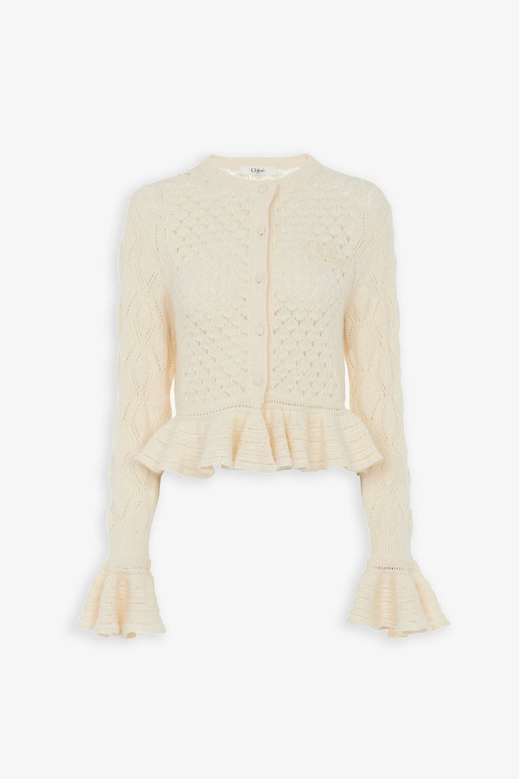 Ruffled knit cardigan