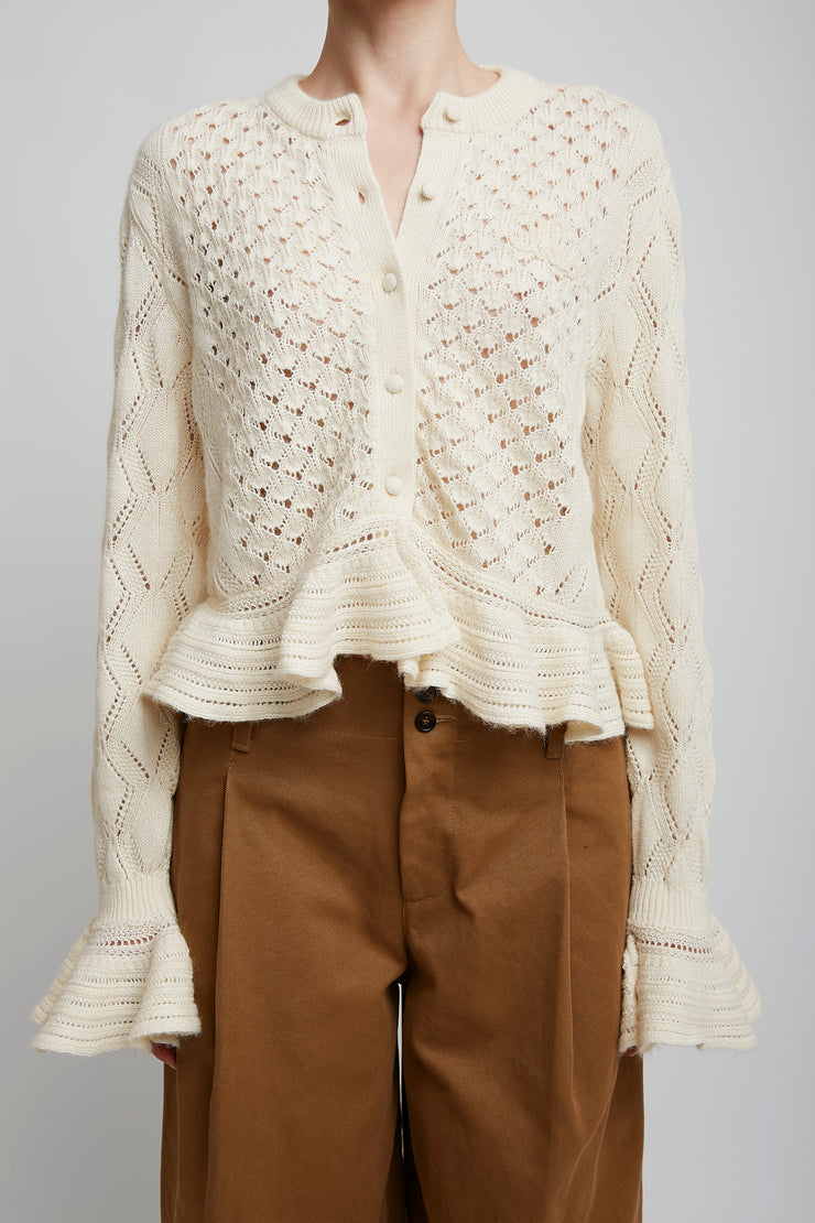 Ruffled knit cardigan