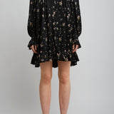 Gathered mini silk dress