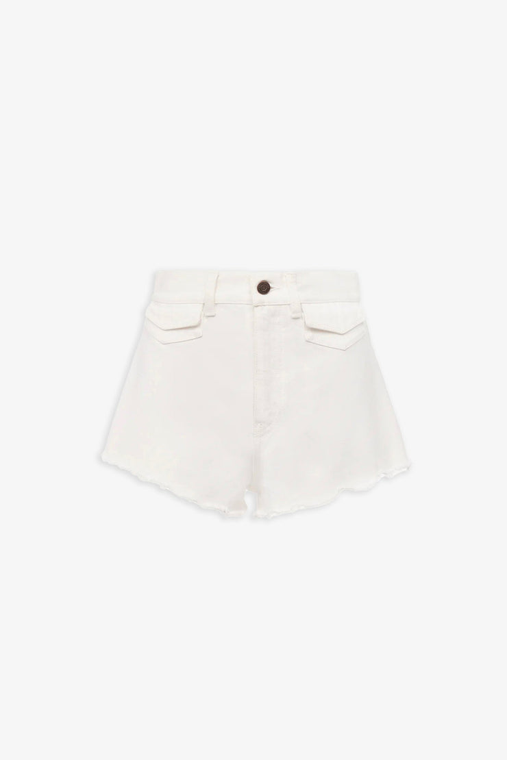 High rise white mini denim shorts