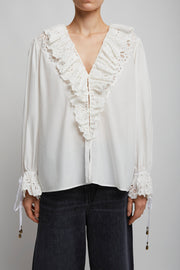 V neck cotton white blouse
