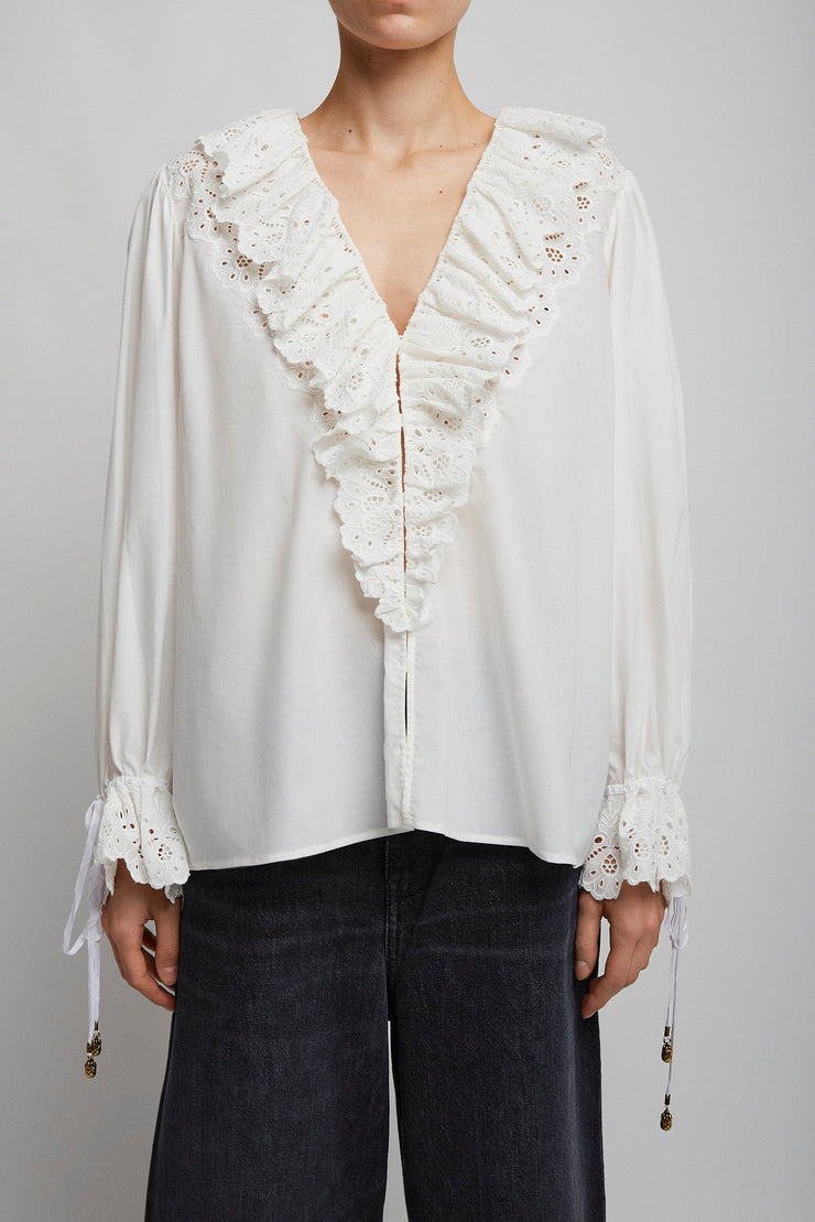 V neck cotton white blouse