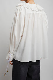 V neck cotton white blouse