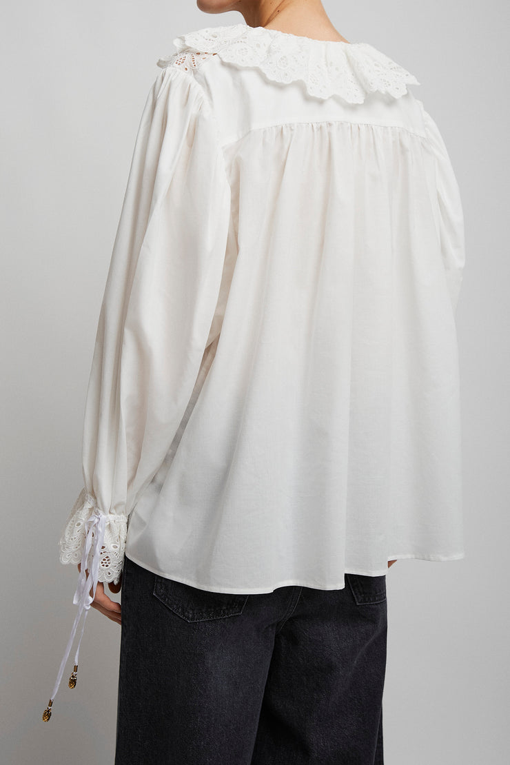 V neck cotton white blouse