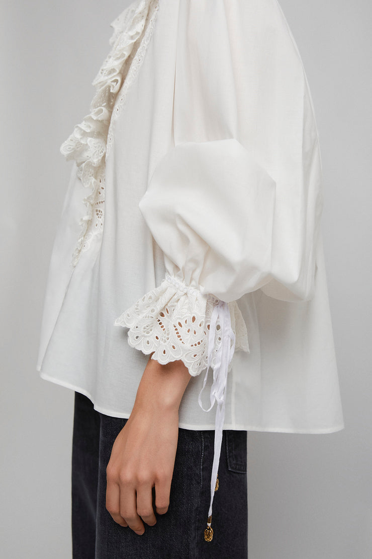 V neck cotton white blouse