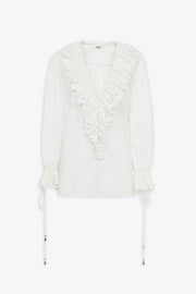 V neck cotton white blouse