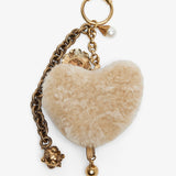Beige shearling heart bag charm