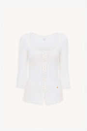 Scoop-neck fitted white cardigan