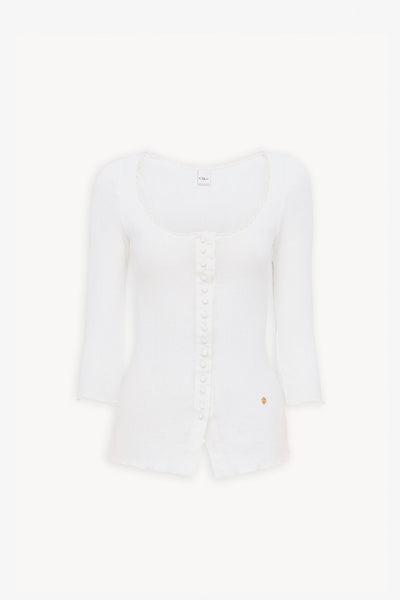 Scoop-neck fitted white cardigan