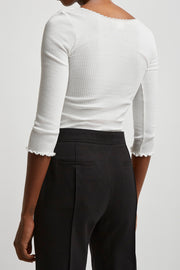Scoop-neck fitted white cardigan