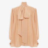 Oversized gathered lavalliere blouse