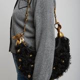 Chain horse black shoulder bag