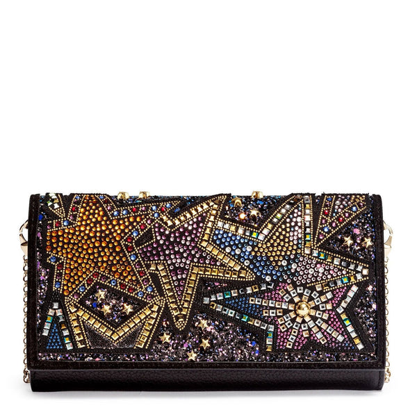 Boudoir beaded black leather chain wallet
