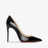 Black high-heeled shoe on a white background