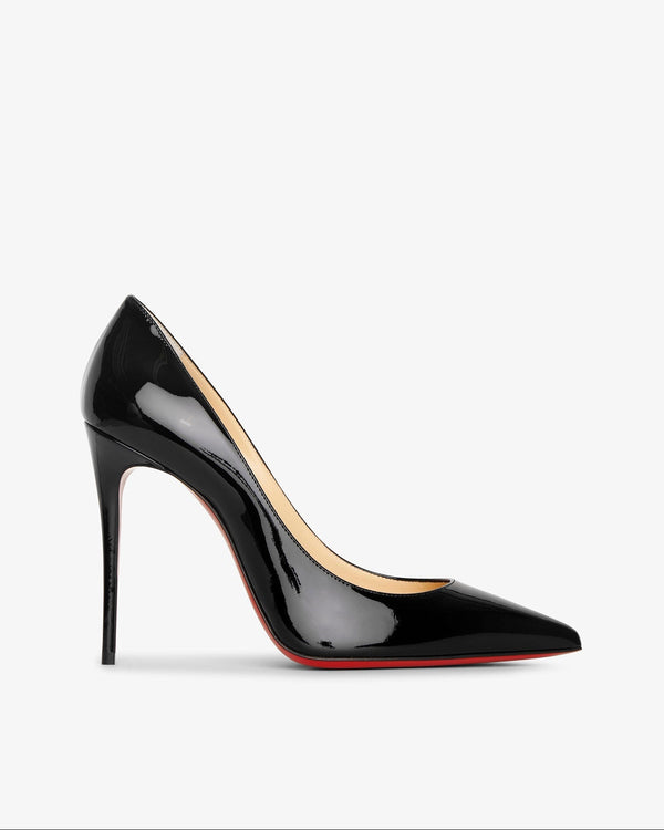 Black high-heeled shoe on a white background