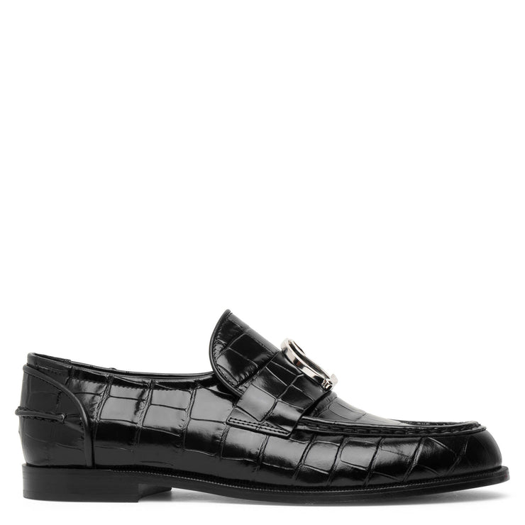 CL Moc flat embossed black leather loafers