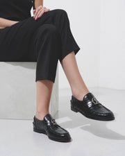 CL Moc flat embossed black leather loafers