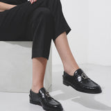 CL Moc flat embossed black leather loafers