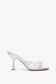 Degraqueen 85 pvc silver leather mules