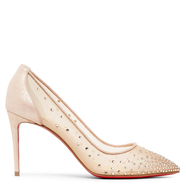 Follies Strass 85 beige suede mesh pumps