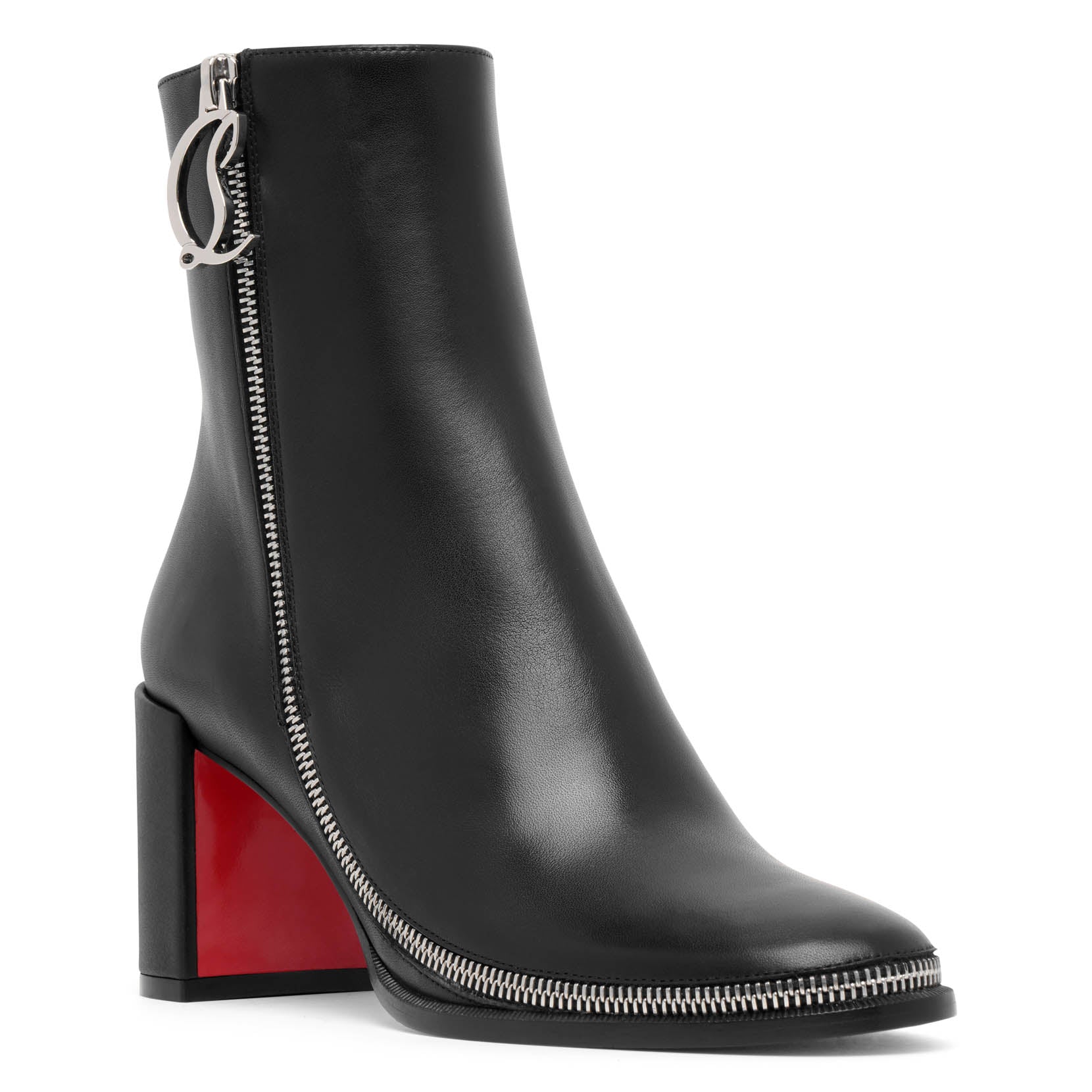 Shop Christian Louboutin Cl Zip 70 Black Leather Ankle Boots