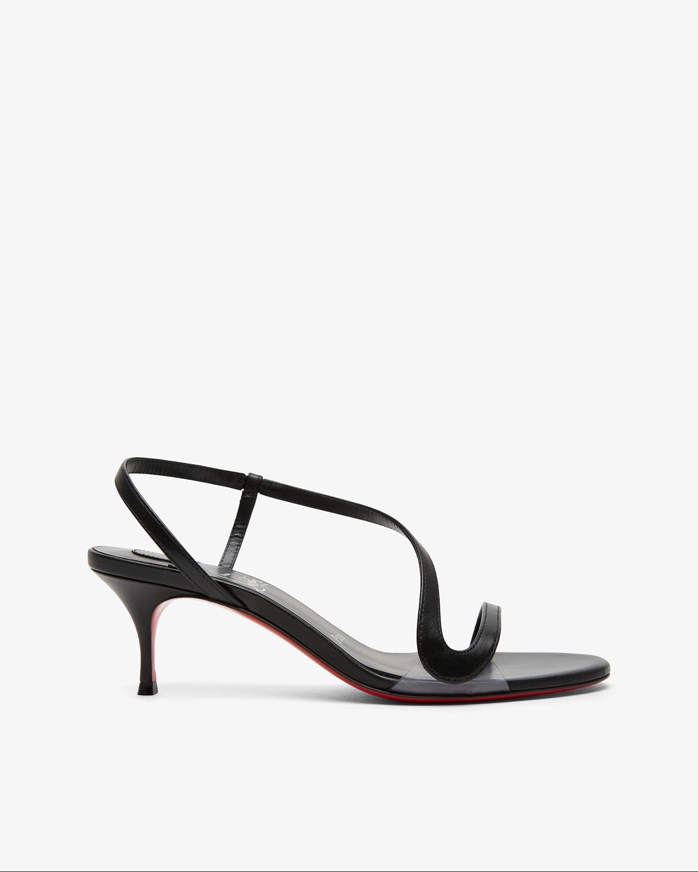 Black high-heeled sandal on a white background