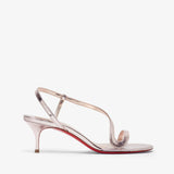 High-heeled sandal with thin straps on a white background