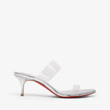 Clear high-heeled sandal on a white background