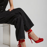 Cassia lace up 100 red satin pumps