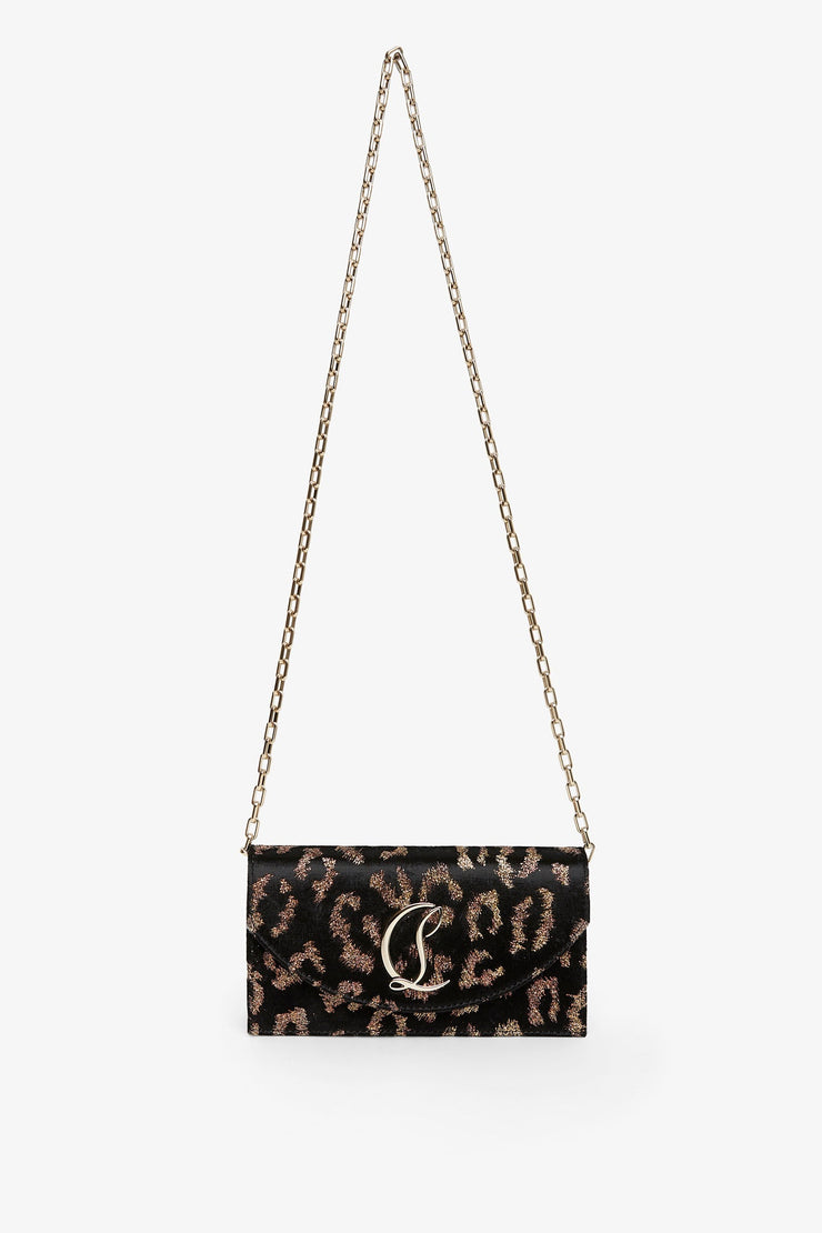 Loubi54 leopard velvet clutch