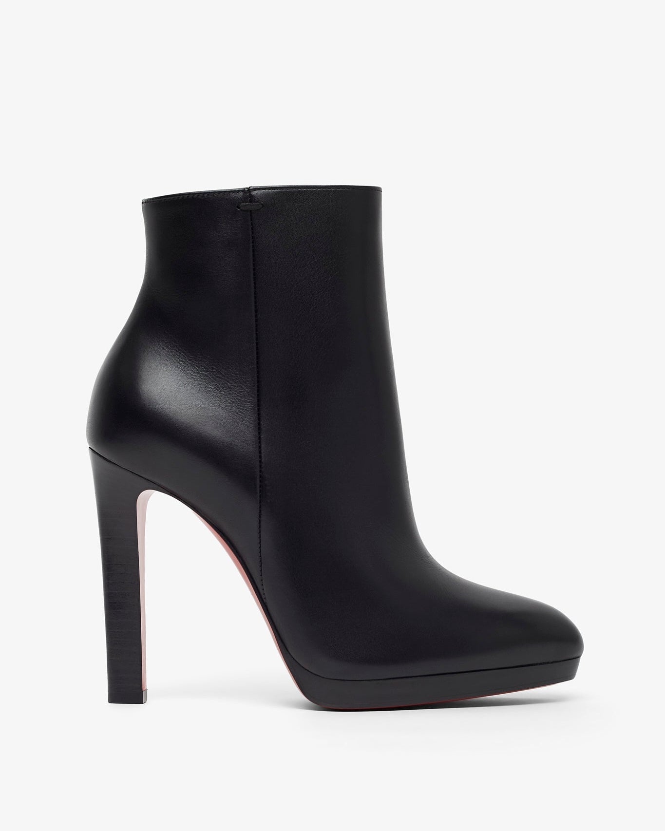 Black high-heeled ankle boot on a white background