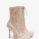 Pavlova 100 Lace Up Blush Satin Boots