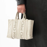 Woody small ivory nylon tote bag