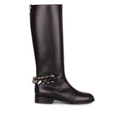 Black leather chain boot