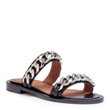 Black leather 2 chain flat sandals