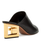 Black leather Triangle mules