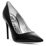 Black leather pumps