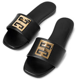 4G black and gold flat sandals